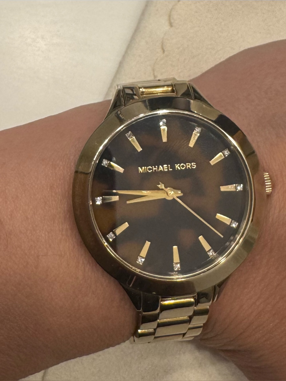 Michael Kors MK3532 Gold-Tone Watch Brown Animal Print Crystal Dial- w/battery